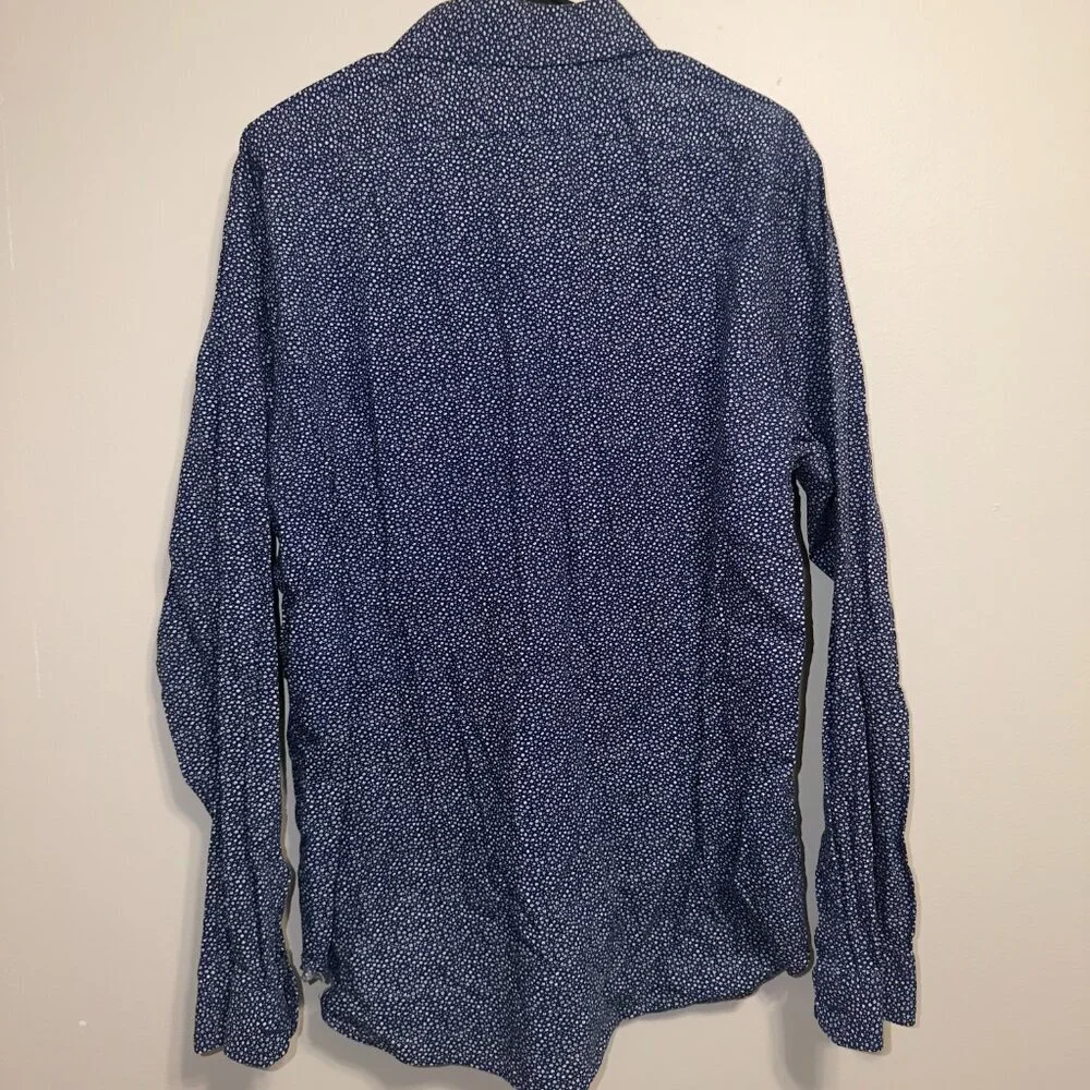 Express Men’s XL Extra Slim Long Sleeve Button Up Shirt Blue Print - Picture 7 of 7
